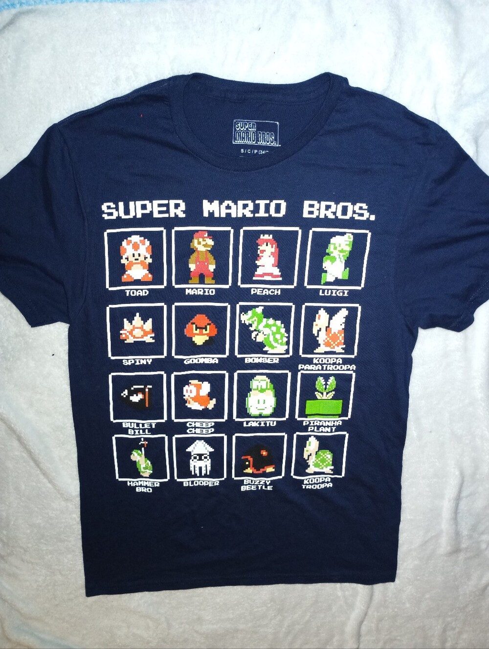 Nintendo Super Mario Bros. Navy and White Printed Tee Label